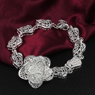 High Quality Charming Silver Silver Plated Pierced Flower With Leaves Charm Bracelets
