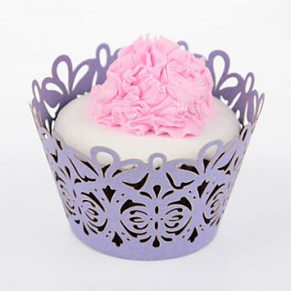 12pcs Silicone Purple Wave Cupcake Wrapper, Laser Cut, Party/Wedding/Birthday Favor Decoration
