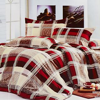 Duvet Cover,3 Piece Modern Style Red Plaid