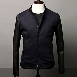 Mens Fashion Stand Collar Contrast Color Casual Jacket