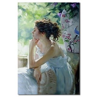 Hand Painted Oil Painting People Thinking Woman with Stretched Frame