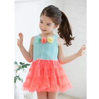 Girls Flower Lace Sleeveless Candy Color Dresses