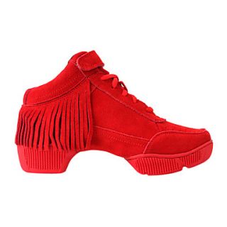 Womens Leather Upper Tassels Fitness Sneakers Modern Dance Shoes(More Colors)