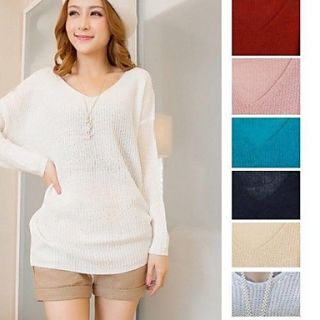 Womens Loose Batwing V Neck Knit Sweater Pullover Tops