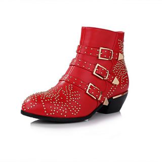 Leather Womens Chunky Heel Fashion Ankle Boots With Zipper/Rivet(More Colors)