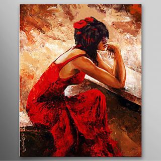 Hand Painted Oil Painting Girl in Red Coat with Stretched Frame Ready to Hang