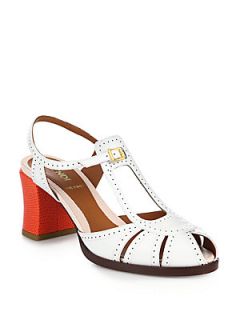Fendi Bicolor Perforated Patent Leather Sandals   White Poppy