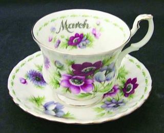 Royal Albert Flower Of The Month (Newer, Montrose) Footed Cup & Saucer Set, Fine