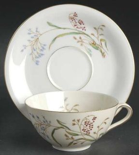 Eschenbach F243 Footed Cup & Saucer Set, Fine China Dinnerware   Blue Flowers,Pi