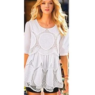 Womens Elegant Cutwork Loose Dress