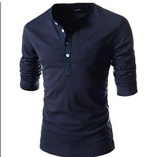 Mens Round Neck Multi Button Long Sleeve T Shirt