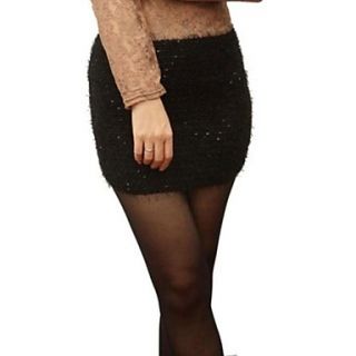 Womens Plush Elasticity Sequins Miniskirt Black