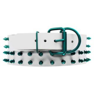 Platinum Pets White Genuine Leather Dog Collar with Spikes   Teal (20 24)