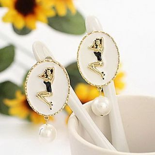 Womens Korean Fashion Oil Drop Stud With Sexy Lady Pattern