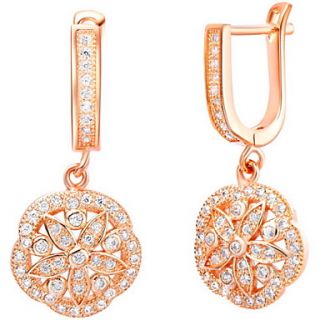 Elegant Gold Or Silver Plated With Cubic Zirconia Flower Hollow Womens Earrings(More Colors)