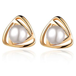 Elegant Gold Or Silver Plated With Imitation Pearl Triangle Womens Earrings(More Colors)