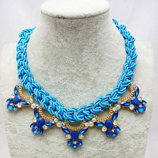 Womens Euramerican Luxury Crystal Gemstone Knitted Rope Necklace