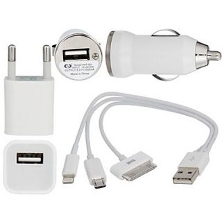3 in 1 USB Charger Cable Apple 8 Pin EU Plug Car Charger with Retail Box for iPhone and Samsung