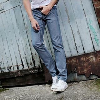 Mens Casual Long Thin Distressed Denim Jeans(Without Belt)