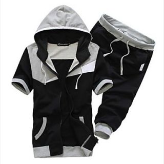 Mens Hoodie Casual Short Sleeve Contrast Color Suits
