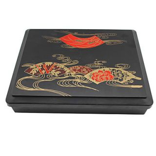 Compartments Lacquered Bento with Cover Lunch, Box 27 X 21CM , W27cm x L21cm x H5cm