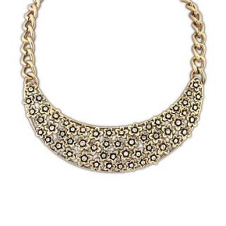 European Vintage Style Florals Cutout Thick Chain Plated Alloy Rhinestone Statement Necklace (Gold Silver) (1 pc)