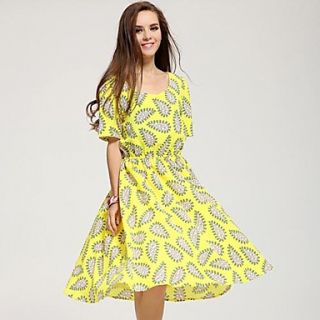Womens Cashew Yellow Big Half Sleeve Dress