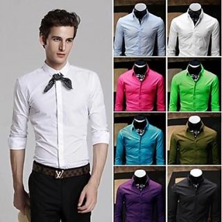Mens Shirt Business Dress Shirt Fashion Pure Color Long Sleeve Mens Top