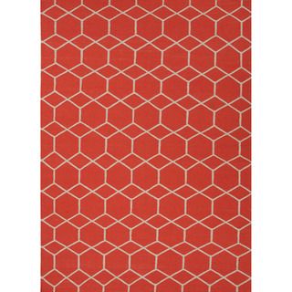 Handmade Flat Weave Geometric Pattern Orange Rug (9 X 12)