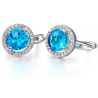 Sweet Silver Plated Silver With Blue Cubic Zirconia Round Shape Womens Earring