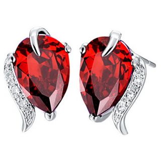 Gorgeous Silver Plated Silver With Red Cubic Zirconia Drop Shape Womens Earring
