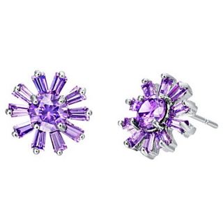 Elegant Silver Plated Silver With Lavender Cubic Zirconia Snow Shape Womens Earring