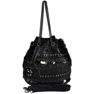 Womens Splicing Sheepskin Tote With Skull And Rivet