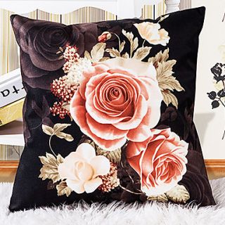 Graceful Rose Pattern Black Decorative Pillow With Insert