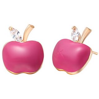 Sweet Silver And Gold Plated With Cubic Zircon Red Apple Womens Earring(More Colors)
