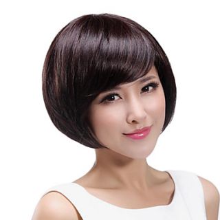 Fashion Hair Chestnut Color Oblique Bangs Short Straight Hair Wig