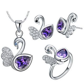 Cute Silver Plated Silver With Cubic Zirconia Swan Womens Jewelry Set(Including Necklace,Earrings,Ring)