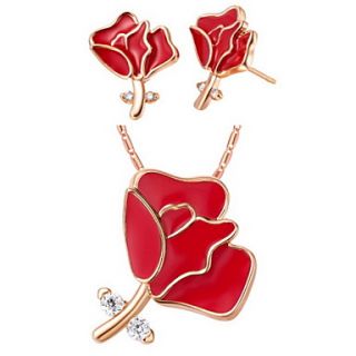 Fashion Silver Plated Silver With Cubic Zirconia Red Flower Womens Jewelry Set(Including Necklace,Earrings)(Gold,Silver)