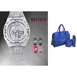 Beatech White Heart Rate Monitor Watch With Russell Athletic 3 piece Work out Set (White Perpetual Calendar function Year value display ranges from 2000 to 2099, default value is January 1st 2009 12/24 hour time format selectable, default value is 12 hou