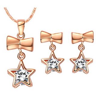Sweet Silver Plated Clear Cubic Zirconia Star With Bowknot Womens Jewelry Set(Necklace,Earrings)(Gold,Silver)