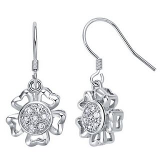 Fashion Silver Plated Silver With Cubic Zirconia Flower Drop Womens Earring