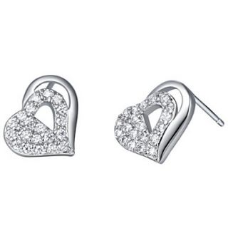 Sweet Silver Plated Silver With Cubic Zirconia Closer Heart Womens Earring