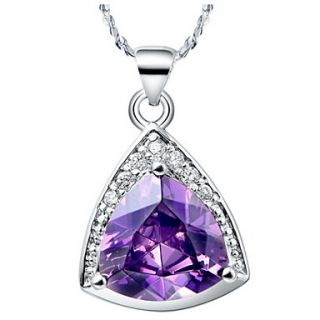 Elegant Triangle Shape Womens Slivery Alloy Necklace With Gemstone(1 Pc)(Purple,Blue)