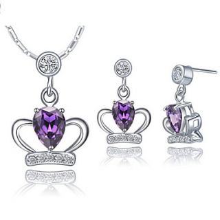 Delicate Silver Plated Silver With Cubic Zirconia Pierced Crown Womens Jewelry Set(Including Necklace,Earrings)