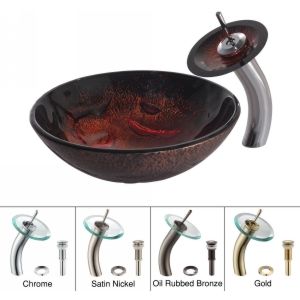 Kraus C GV 710 12mm 10CH Copper Lava Glass Vessel Sink and Waterfall Faucet