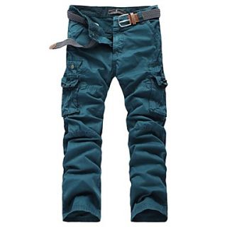 Mens Multi Pocket Solid Color Pants (Belt Not Included) 8323 Blue