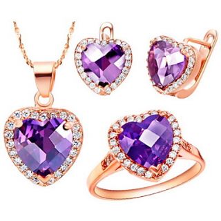 Shining Alloy Gold Plated With Cubic Zirconia Heart Womens Jewelry Set(Necklace,Earrings,Ring)(Red,Purple)