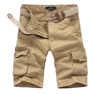 Mens Solid Color Multi Pocket Straight Shorts(without Belt) 3601 Khaki