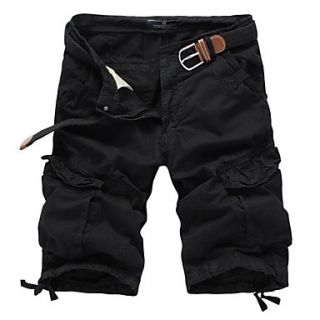Mens Solid Color Multi Pocket Straight Shorts(without Belt) 3610 Black