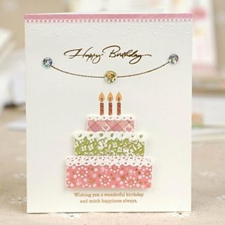 Three Layers Birthday Cake Pattern Greeting Card with Rhinestone for Birthday